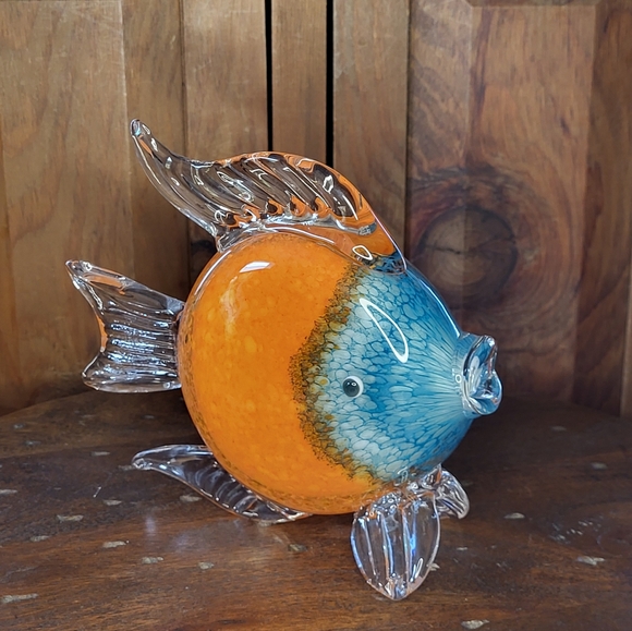 Glass Fish Figurine in Orange and Blue - Picture 10 of 14